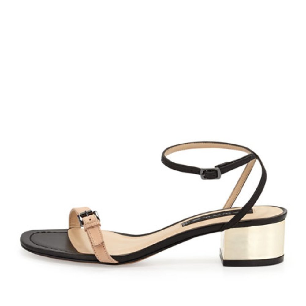 Steven by Steve Madden Sandal Shoe “Linda" Dressy Metallic Heel Black Blush